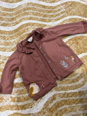 Girls' Dusty Rose Embroidered Cardigan with Ruffle Collar